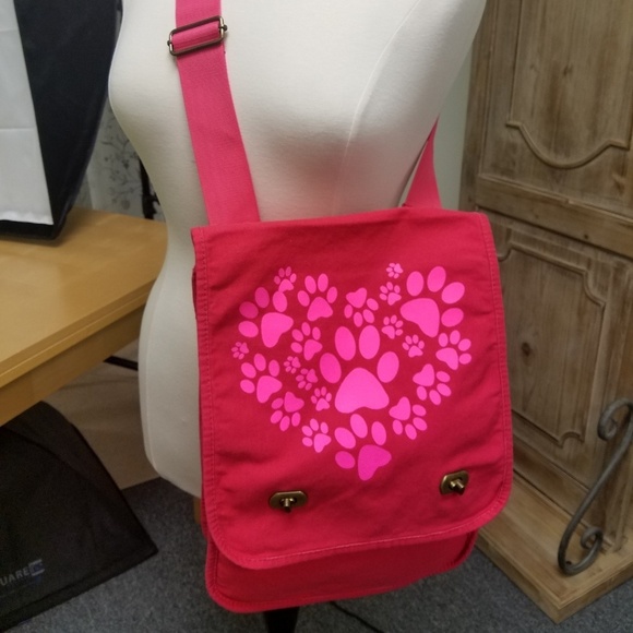 Paw Prints Canvas Messenger Bag - Picture 1 of 3